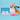 Dog with grooming tools and 'Pampered Pup' product on a blue background