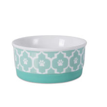 Load image into Gallery viewer, Paw Print Ceramic Dog Bowl In Aqua Blue