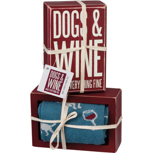 Dog Themed Gifts for People Who Love Dogs And Wine, Dogs And Wine Make Everything Fine Socks And Box Sign