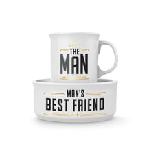 Load image into Gallery viewer, Dog Themed gifts For Men, The Man Mug and The Man&#39;s Best Friend Dog Food Bowl Set