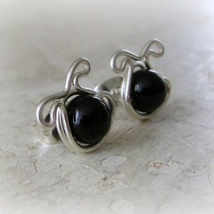 Dog Silver Earrings With Black Onyx