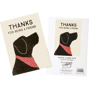 Dog Thank You Cards Featuring The Words "Thanks For Being A Friend"