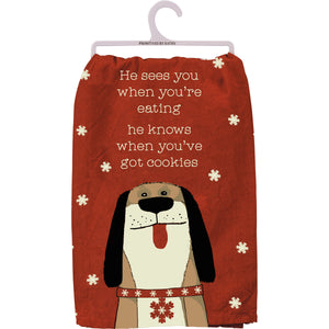 Dog Themed Christmas Decor, He Sees You When You're Eating He Knows When You've Got Cookies Dog Christmas Towel