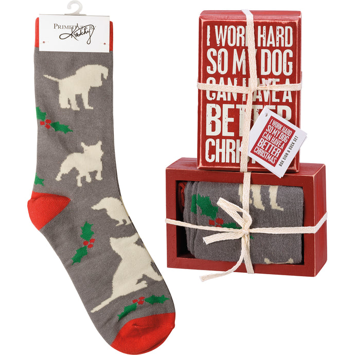 I Work Hard So My Dog Can Have A Better Christmas Socks And Sign Set