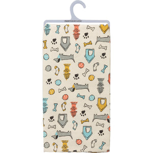 Dog Kitchen Towel With Grey Dogs On It And The Words "All You Need Is Love And A Dog"