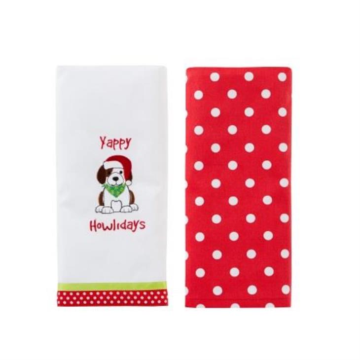 Dog Themed Christmas Decor, Dog Christmas Towels, Yappy Howlidays Towels