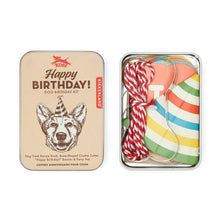 Load image into Gallery viewer, Dog Birthday Kit Featuring A Dog Treat Recipe Book Bone Shaped Cookie Cutter Banner Confetti And A Birthday Hat