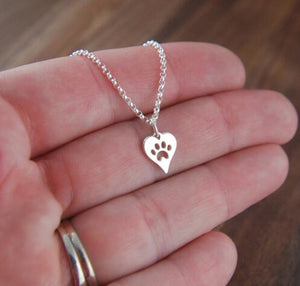 Dog Themed Jewelry, Paw Print Necklace With A Heart Shaped Pendant for Dog Lovers